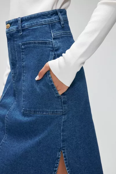 Fashion Passion Jean Skirt with Big Pockets with Side Slits