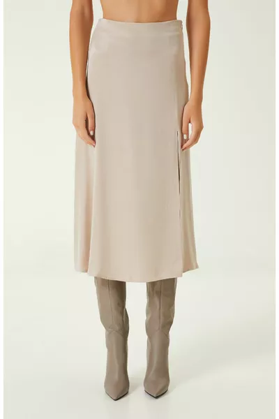 Beige Midi Length Skirt