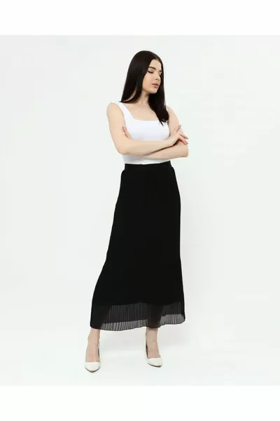 المرأة السوداء مطوي الشيفون تنورة طويلة