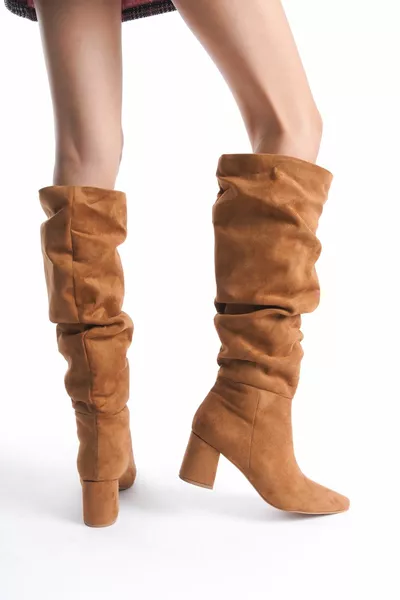 المرأة منفاخ تصميم الكعب السميك وأشار اصبع القدم أحذية من جلد الغزال