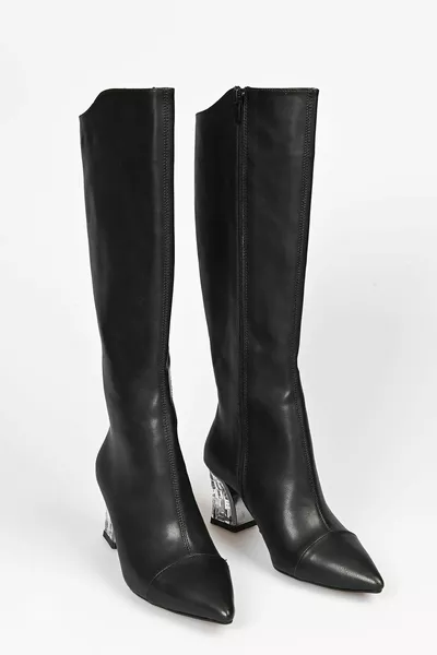 . Прозрачные каблуки около 5 см Каблук ниже колена Застежка-молния внутри Флисовый Повседневный Спортивный Классический