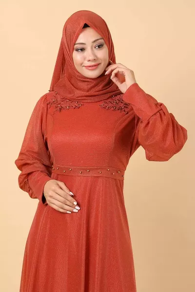 Glitter дантела подробни вечерна рокля сьомга 