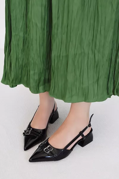 أكثر براءات الاختراع والجلود مفتوحة الظهر وأشار اصبع القدم قبعة صلبة قصيرة كتلة الكعب ماري جين أحذية نسائية