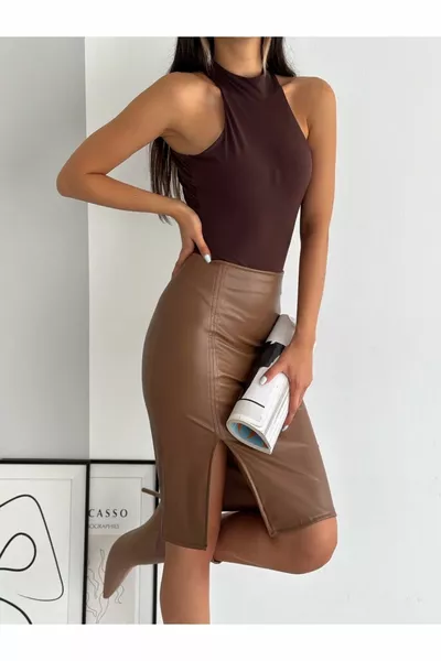 Leather skirt Brown