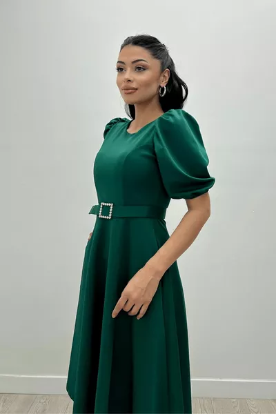 Robe à détails avec ceinture en tissu crêpe - Vert émeraude