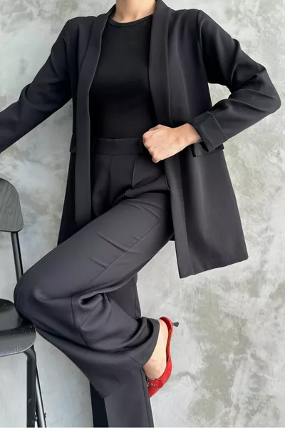 Femme Nouvelle Saison Double Sleeve Wear Come Out Veste Saisonnière Noir