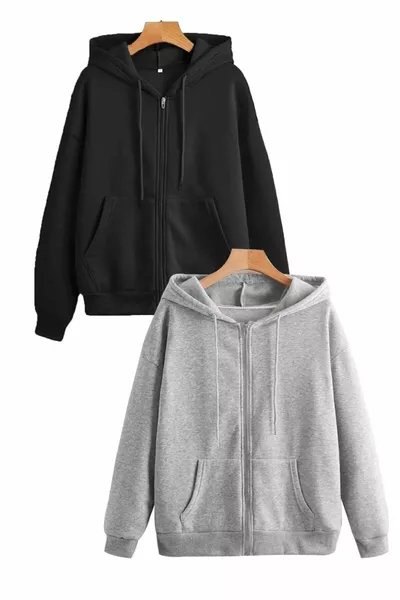 2-pack Сезонный кардиган / куртка черного и серого цвета на молнии