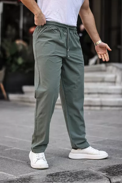 Khaki Color Herren Sommer Leinenmischung Relaxed Hose