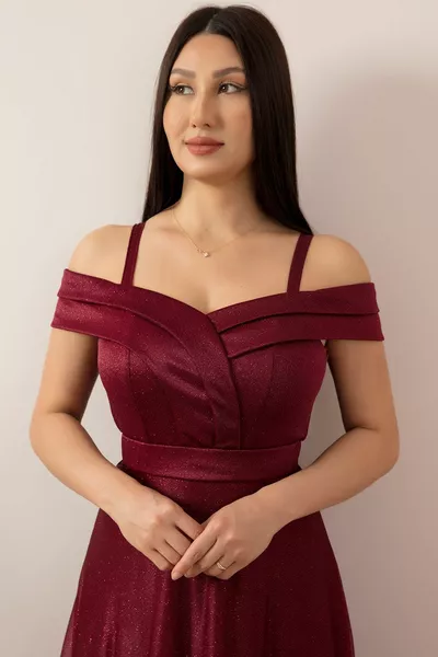 حزام بريق تول فستان سهرة طويل 