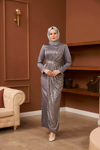 Nuray Satin Evening Dresses - Grey