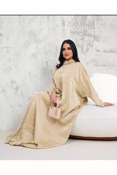 WOMEN'S JUDGE COLLAR AND SLEEVES PEARL EMBROIDERED COMFORTABLE FIT DRESS