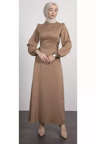 Атласные вечерние платья хиджаб с завязками на талии