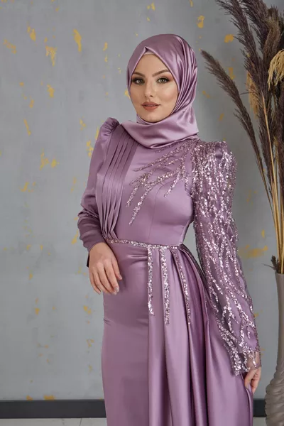 Robe de soirée hijab Efila à poignée perlée Rose séchée