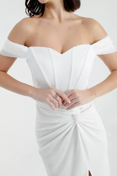Robe de soirée longue à paillettes doublée corset blanc à double boutonnage pour femme