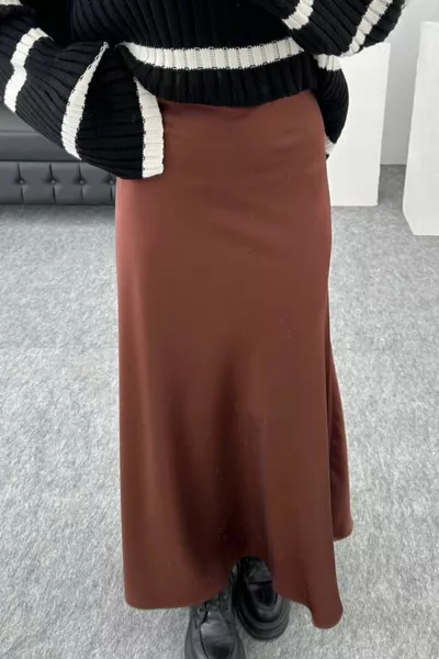 Lange rok met elastische taille van satijnen stof