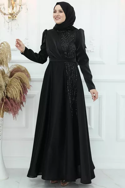 Armağan Атласное Вечернее Платье Черный