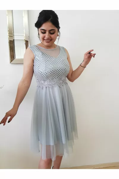 Женское серебристо-серое шифоновое короткое вечернее платье