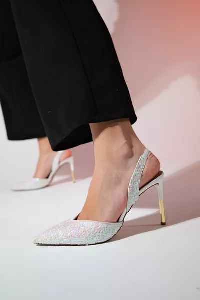 OVERAS Mother-of-Pearl Sequined Pointed Toe Women's Thin Heeled Evening Shoes