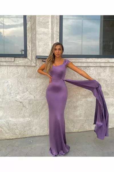 Ramimse Robe Maxi Garçon à col Madonna et détail de queue pour femmes