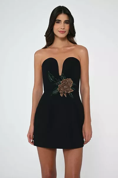 Damen Trägerloses Slim Fit Mini Größe Schwarz Abendkleid & Abschlusskleid -SCHWARZ