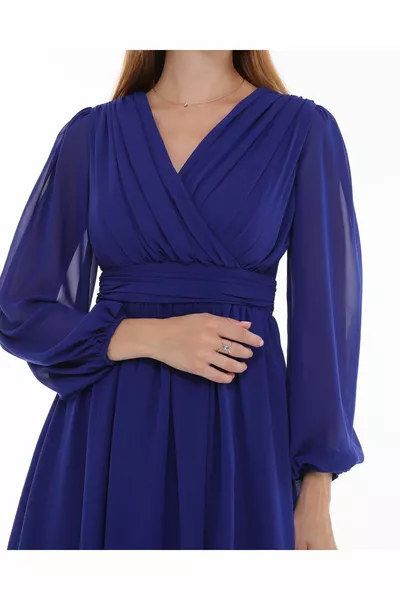 مزدوجة الصدر خط العنق كورساج الرباط الشيفون اللباس