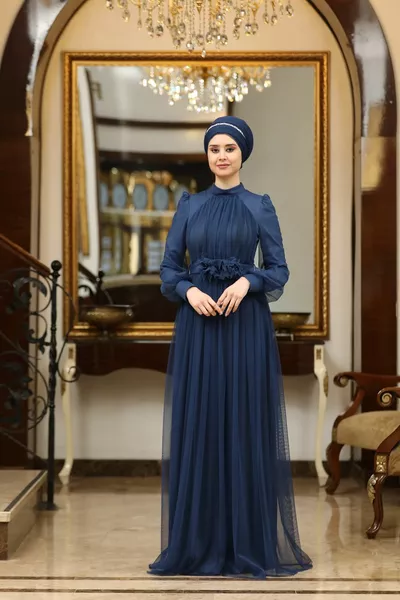 Flower Hijab Evening Dresses