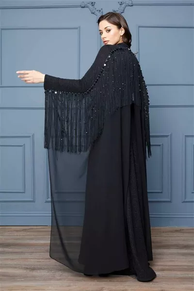 Sırtı Püsküllü Abiye Elbise Siyah