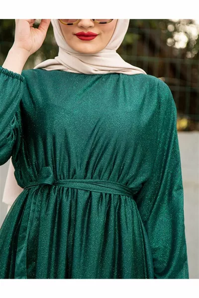 بريق حزام الزمرد الأخضر الحجاب مساء اللباس بريق مساء اللباس