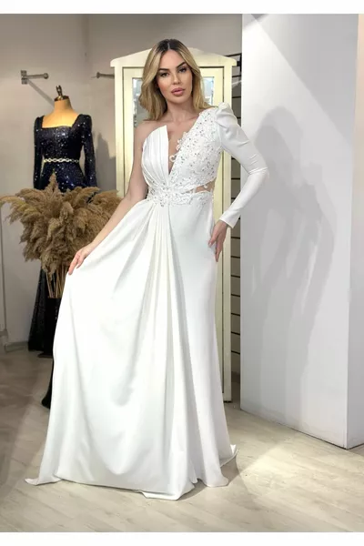 ДАМСКИ БЯЛ РЪКАВ МЪНИСТА РАЗКРОЕНА РОКЛЯ