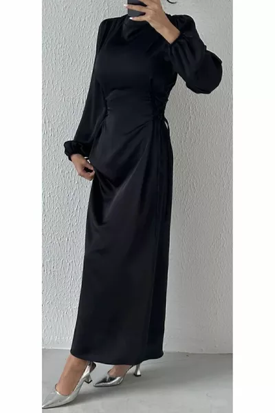 الخصر التعادل مفصلة الساتان الحجاب فساتين السهرة