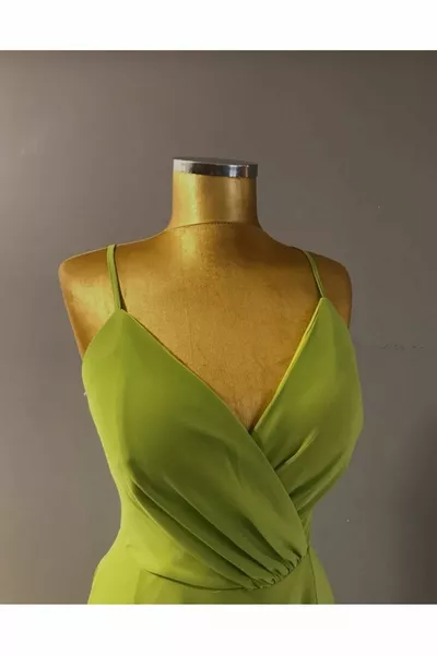 المرأة الأخضر الظهر حبل التعادل الشيفون شق طويل مساء اللباس Trendabiye K: /