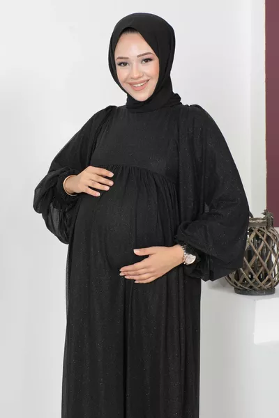 Robe de soirée de maternité en mousseline argentée noir 