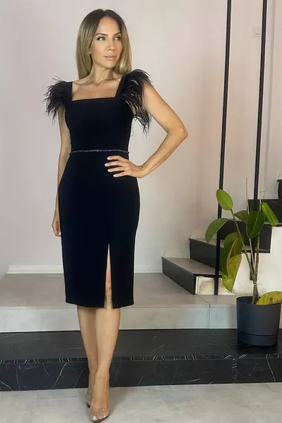  مربع الرقبة Otriş مفصلة قلم رصاص اللباس الأسود