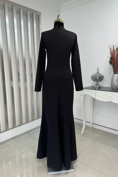 Каменна пролетна вечерна рокля - черна