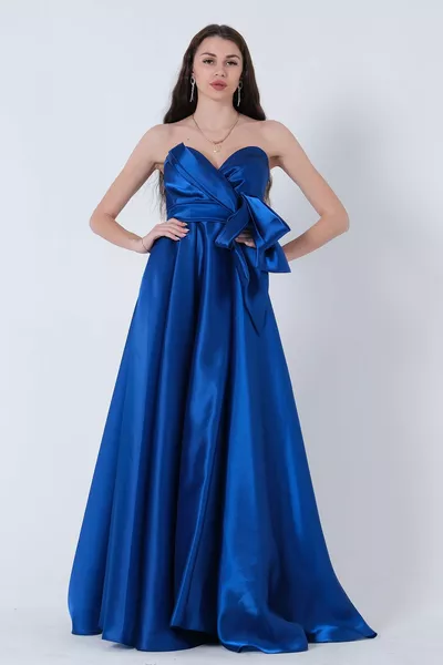 Вечернее платье с разрезом спереди с бантом Саксофон 