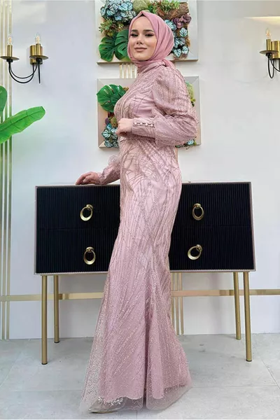 المرأة الوردي (الوردة المجففة) T  BYM مساء اللباس