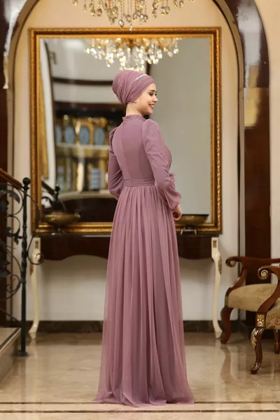 Robes de soirée hijab en tulle ceinturé