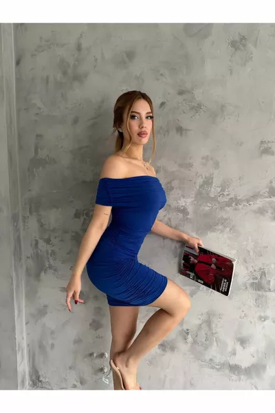 Madonna Scollo Coulisse Mini Tessuto Sabbia Abito Donna