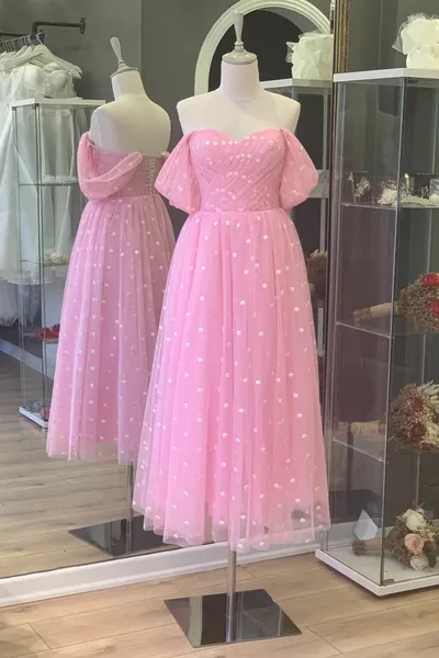 Пудра Daisy Midi дължина тюл вечерна рокля и вечерна рокля