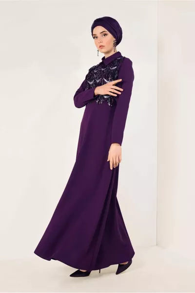 Dames pruimen kwast avondjurk T 