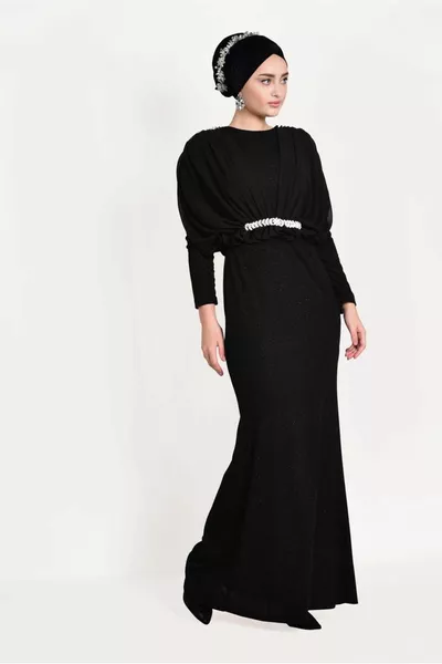 Women's Black Glitter Evening Dress T 