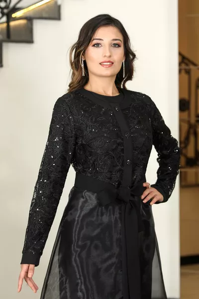 Костюм Абая Кружевной Топ & Органза Юбка & Креп Платье