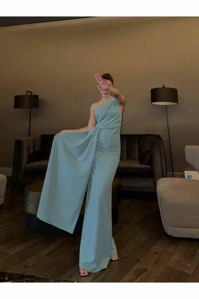 ADEL EINSCHULTERLANGES, STILVOLLES KLEID BLAU