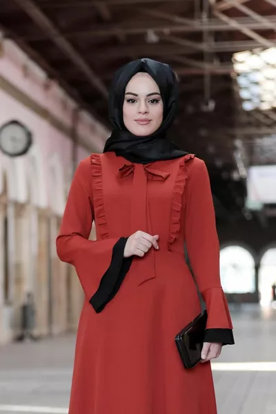 Volants Bow Sleeves Flywheel Opening Tile Hijab Robe de soirée
