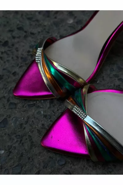 JULIO GEKLEURDE BAND STONE GEDETAILLEERDE FUCHSIA DAMES HAKKEN