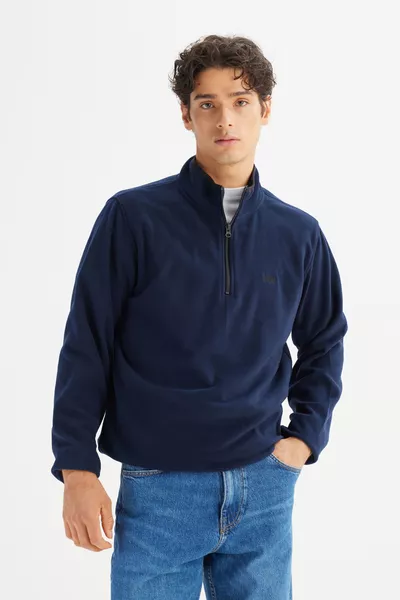 Pile blu navy mezza zip a collo alto, taglio normale Regular Fit