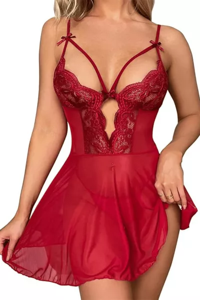 Women's Lace Panel Detail, Piping Detail, Sexy Custom-Made Mini Nightgown