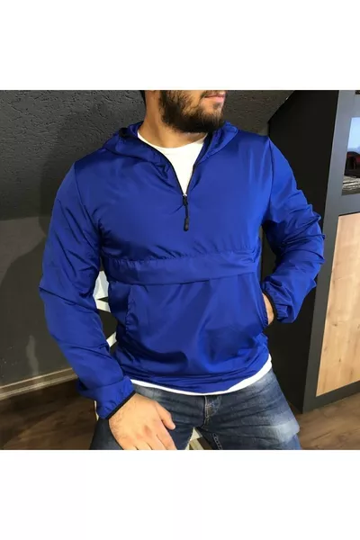 Impermeabile sottile unisex con tasca a marsupio blu