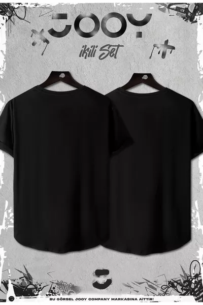 Schwarzes 2er-Set Slim Fit T-Shirt ohne Aufdruck, ovaler Schnitt