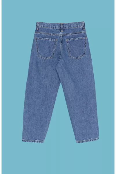 بنطال جينز دنيم قطن عادي للأطفال الذكور باللون الأزرق الداكن